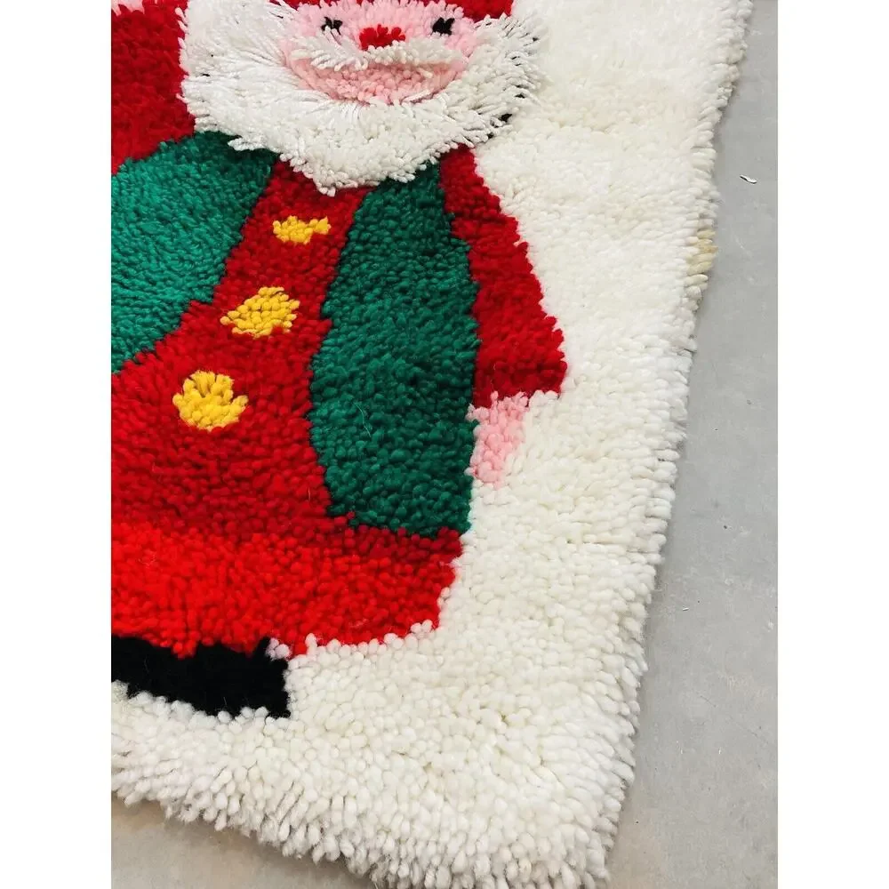 Vintage Christmas Latch Hook Rug Santa Joy Fluffy Beard Large Retro Completed